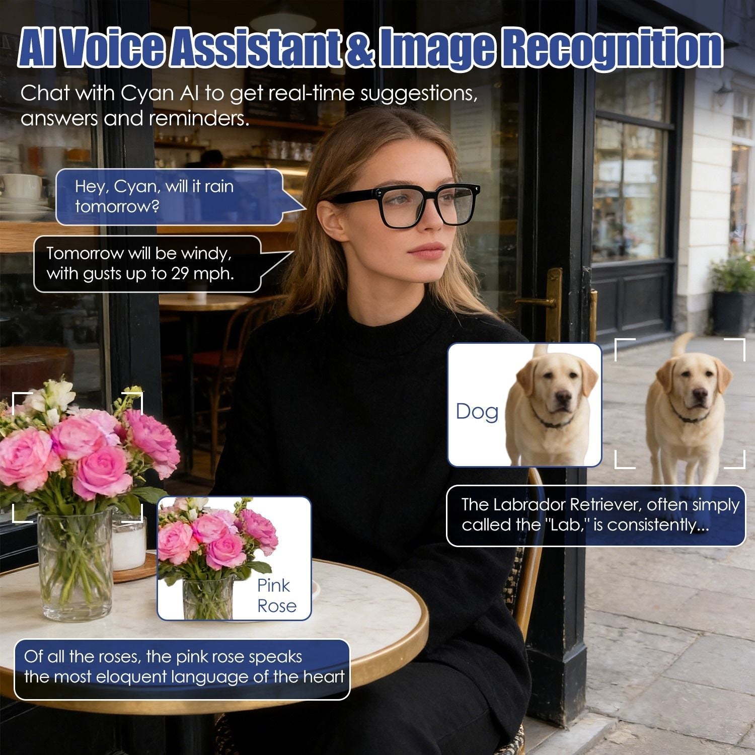 AI Smart Glasses with Camera and Audio 8MP HD1080P Real Time Translation 139 Languages Voice Assistant AI Photo Recognition Music Playback & Hands-Free Calling for Travel Meeting Vlog